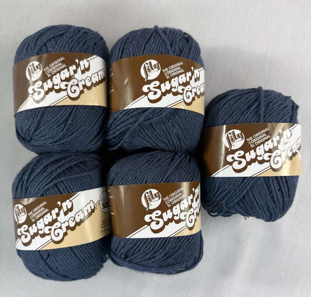 Lily Sugar 'n Cream Super Size Cotton Yarn Lot 5 Indigo 102018 Blue 4oz 200Yd
